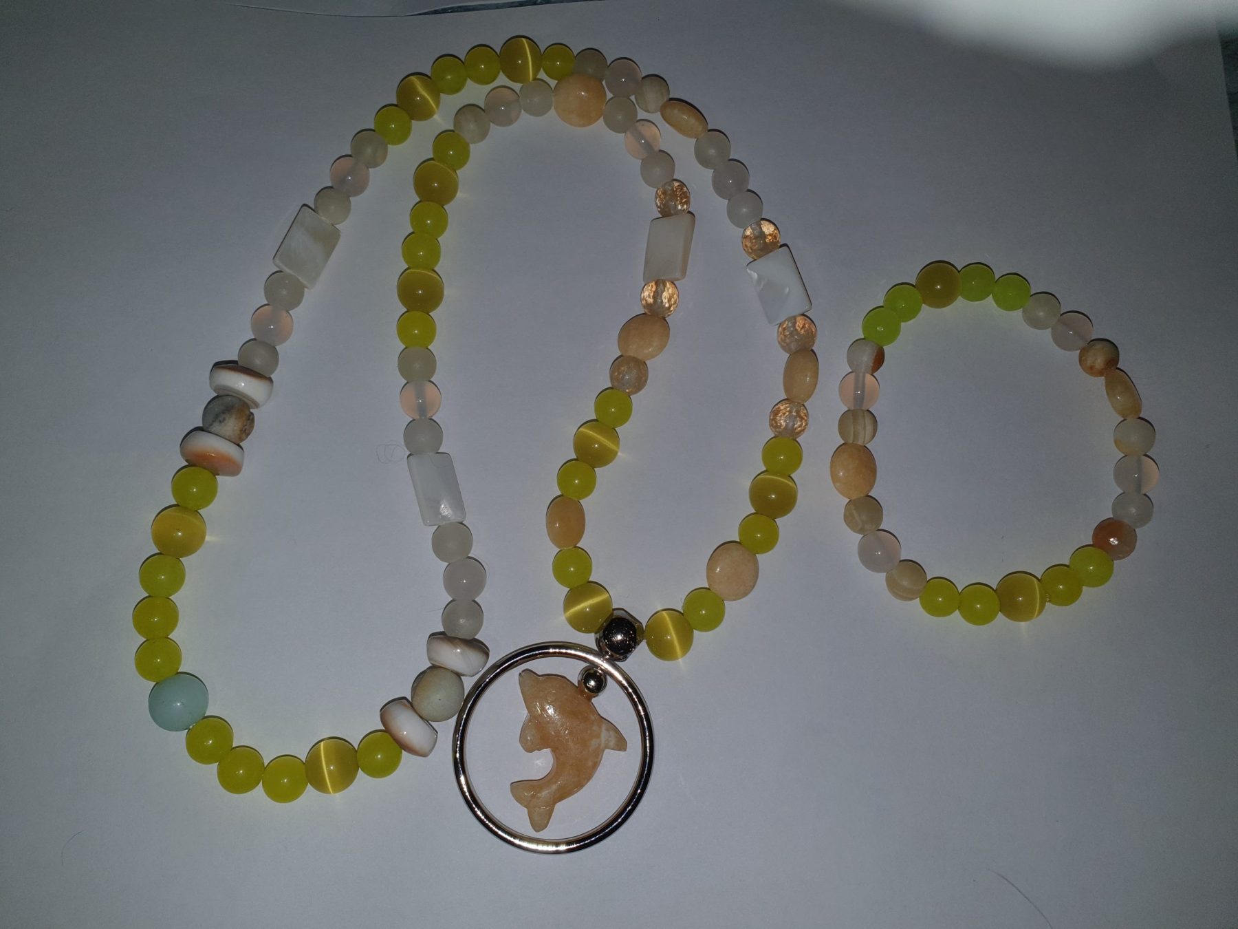 Calcite And Shell Dolphin Set