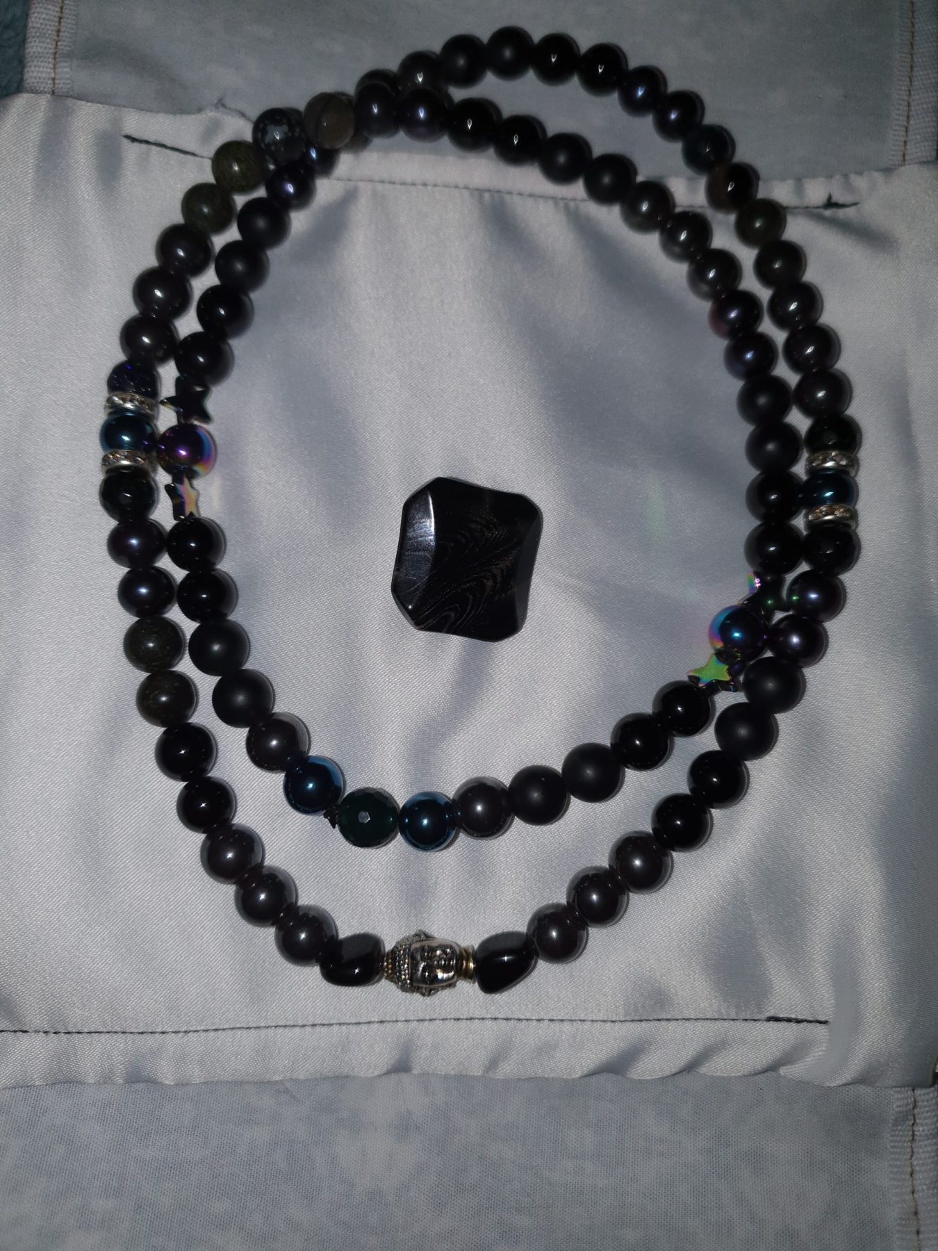 Black Onyx And Hematite Buddha Necklace