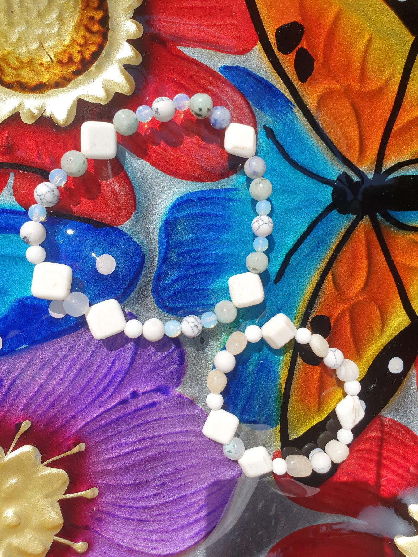 Anklet And Bracelet Set: Howlite, Quartz, Soladite, Opalite