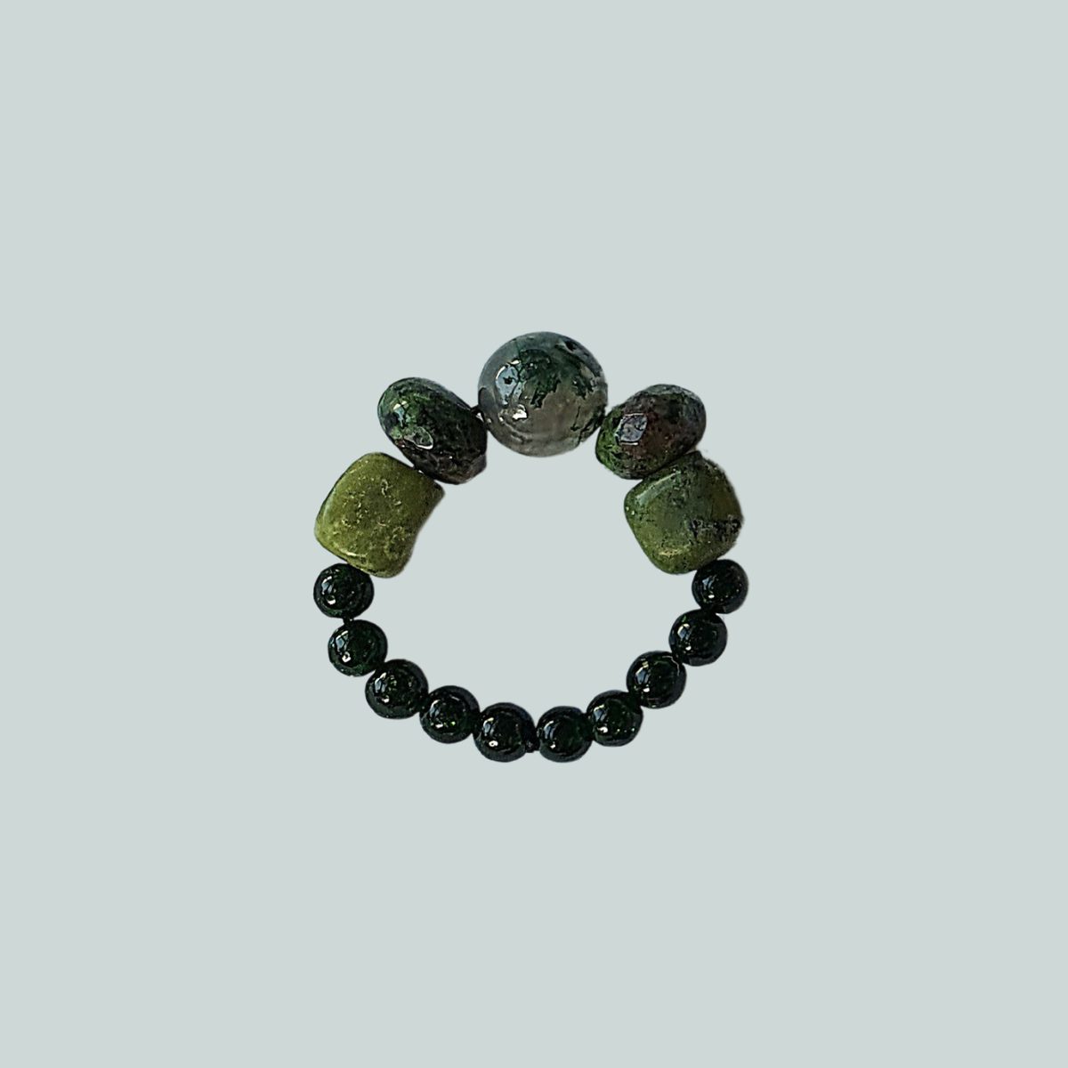 Green Goldstone, Green Moss Agate, Ruby Fuchsite Ring