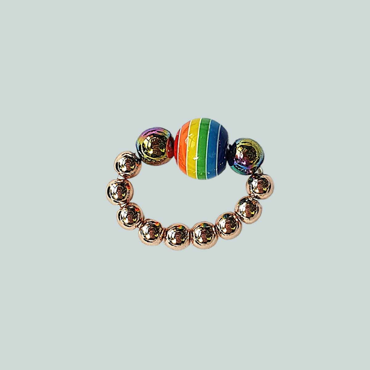 Rose Gold Hematite, Rainbow Hematite Flag Bead Ring