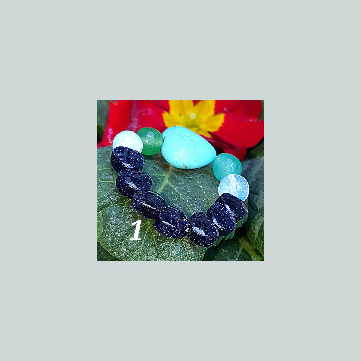 Blue Goldstone, Opalite, Jade, Turquoise Ring