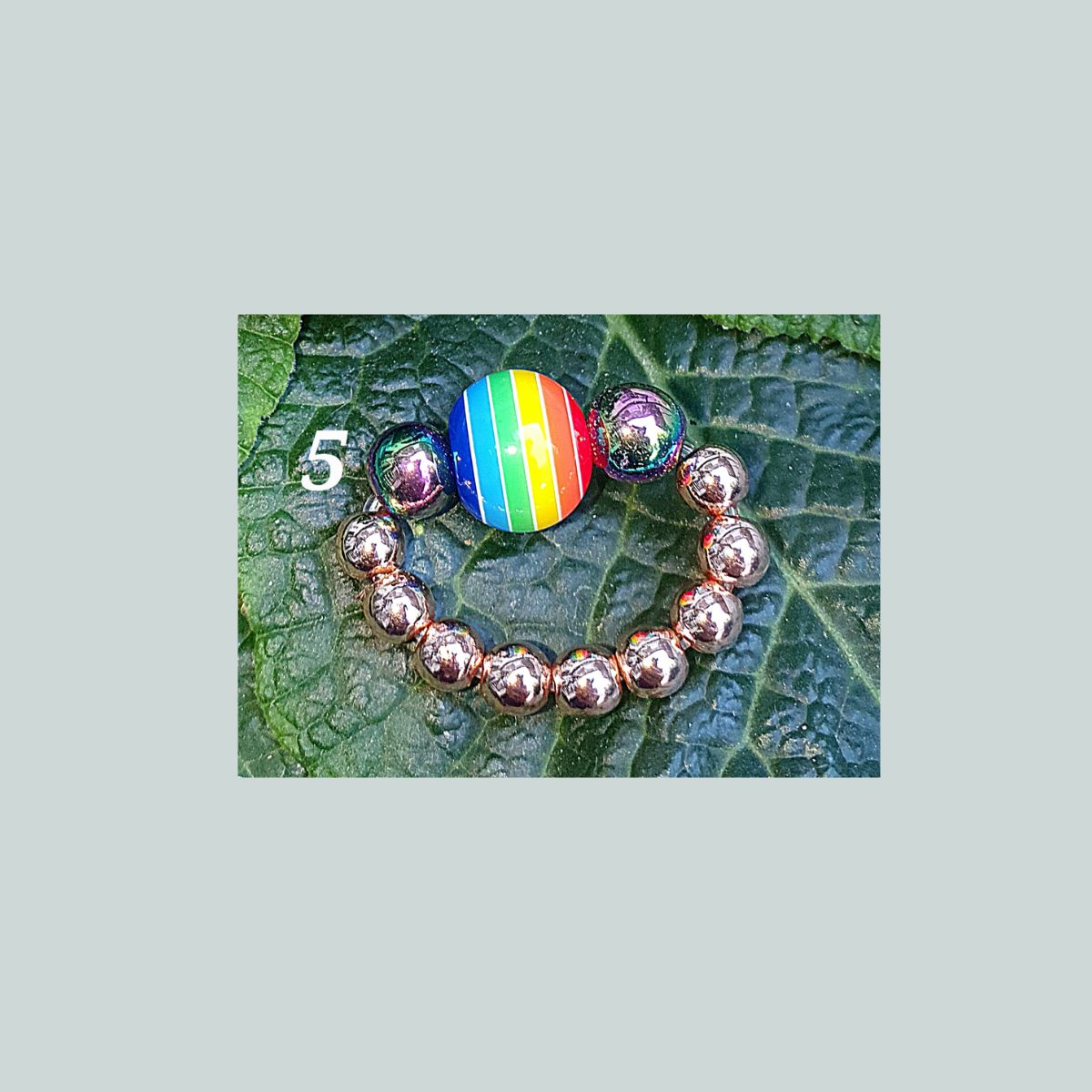 Rose Gold Hematite, Rainbow Hematite Flag Bead Ring